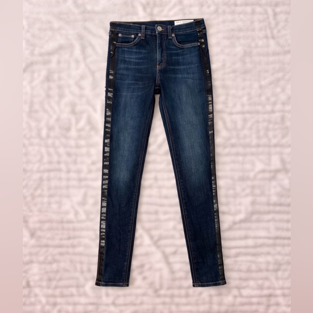 rag & bone 10” High Rise Ankle Skinny Jeans Tuxedo Stripe Size 25 Dark Wash